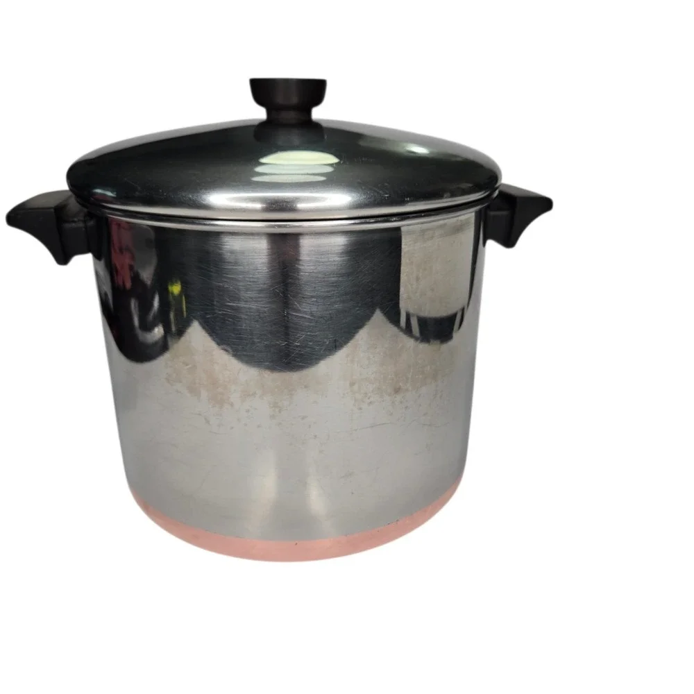 Revere Ware 8 Qt Stock Pot Copper Bottom w/Lid 86 Rome NY USA Stainless Steel